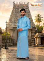 Mappillai Dhoti Suit Sets For Wedding Art blue
