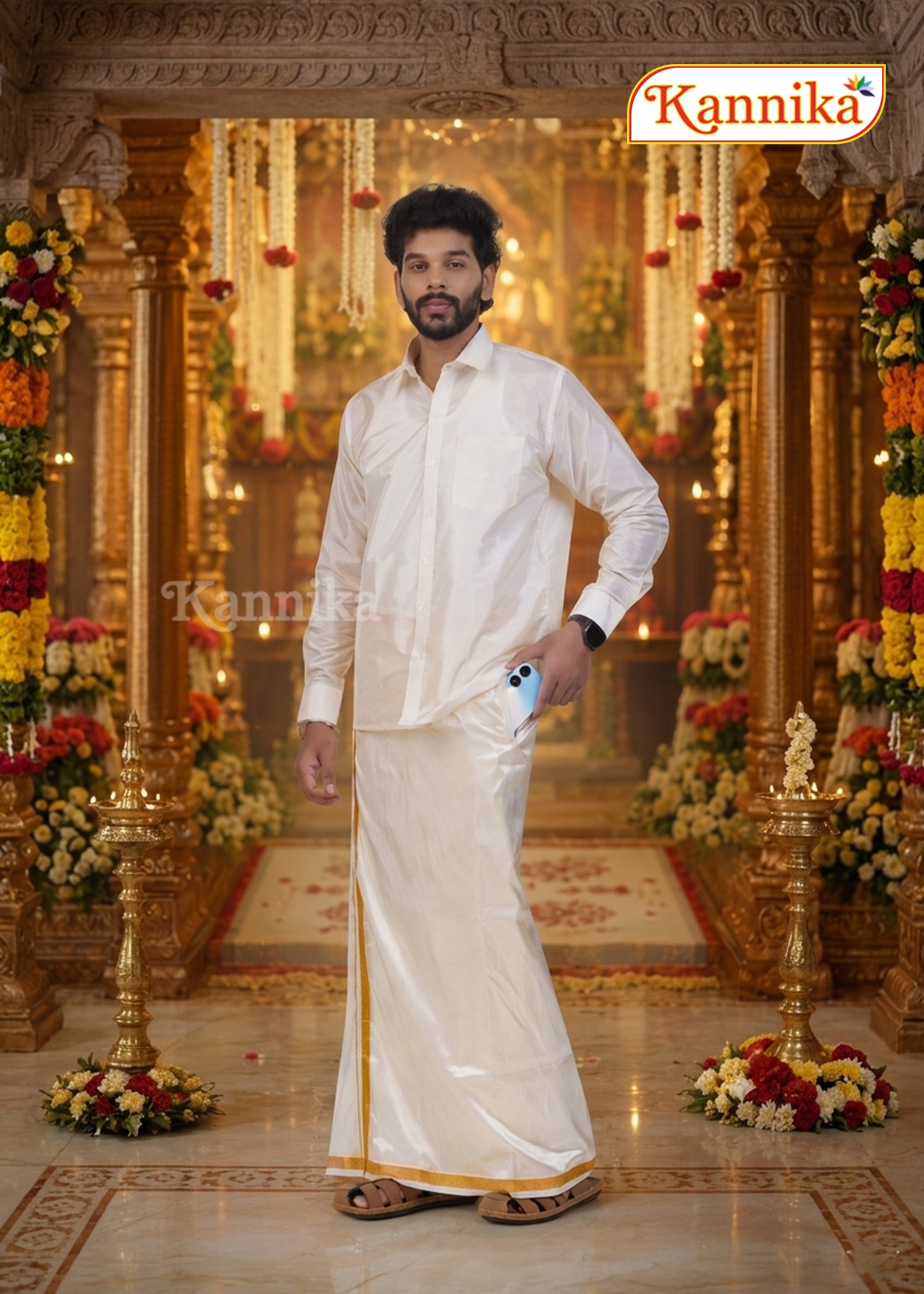 Ottiko Kattiko Dhoti | 1 Inch Jari Dhoti | Velcro Silk Mix Dhoti