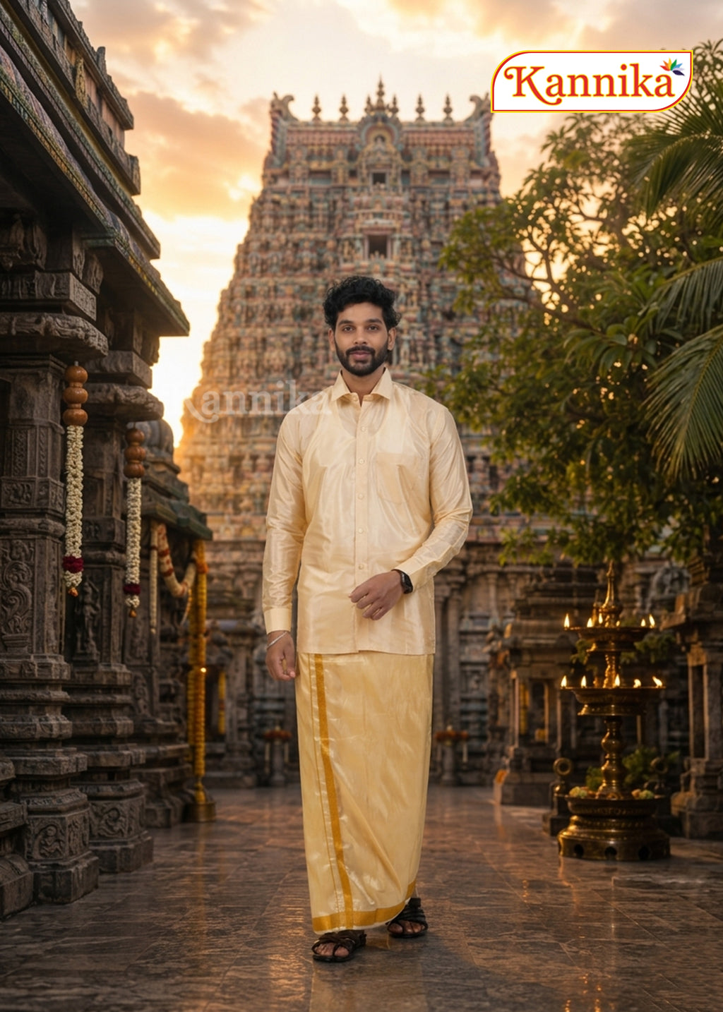 Mappillai Dhoti Suit Sets For Wedding Art Silk Yellow