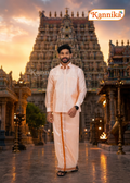 Mappillai Dhoti Suit Sets For Wedding Art Silk Orange
