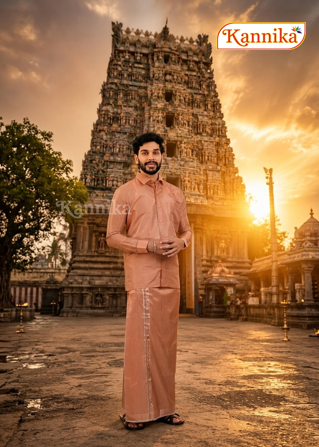 Mappillai Dhoti Suit Sets For Wedding Art Silk coper copper