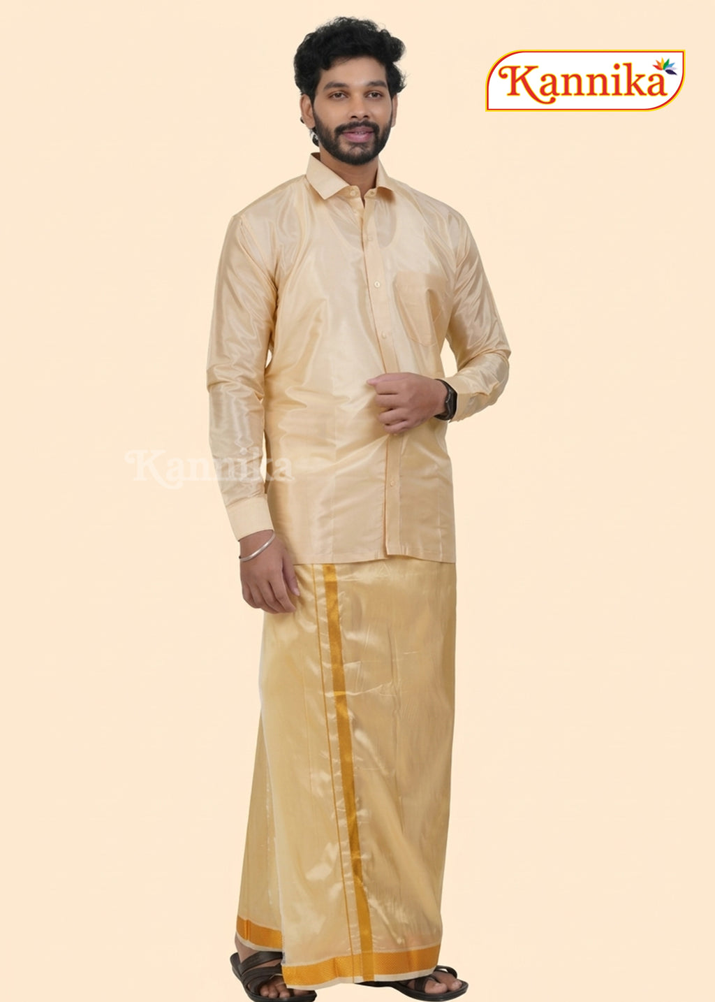 Mappillai Dhoti Suit Sets For Wedding Art Silk Yellow