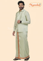 Mappillai Dhoti Suit Sets For Wedding Art Silk light Green