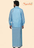Mappillai Dhoti Suit Sets For Wedding Art blue