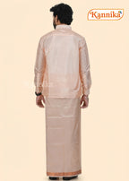 Mappillai Dhoti Suit Sets For Wedding Art Silk Orange