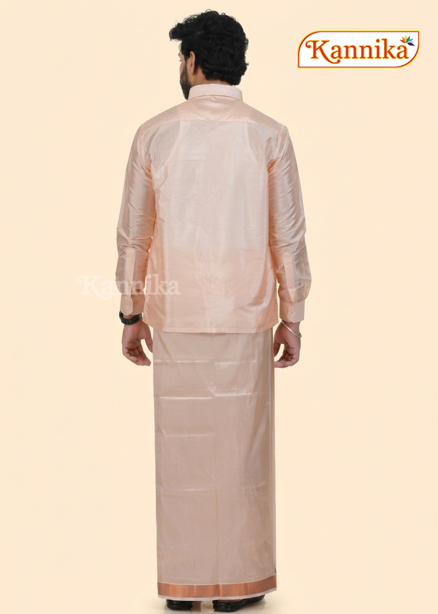 Mappillai Dhoti Suit Sets For Wedding Art Silk Orange