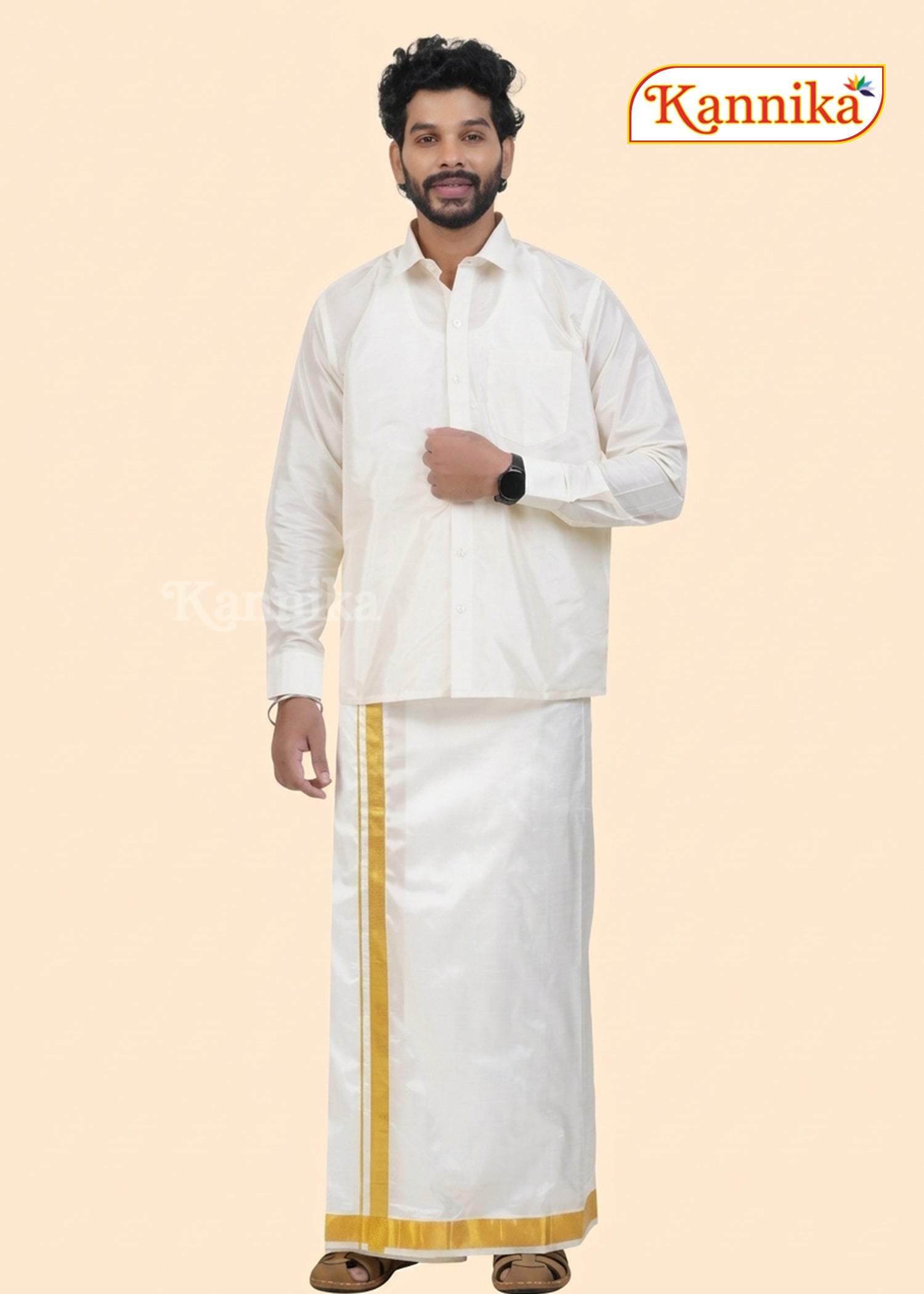 Ottiko Kattiko Dhoti | 2 Inch Jari Dhoti | Velcro Silk Mix Dhoti