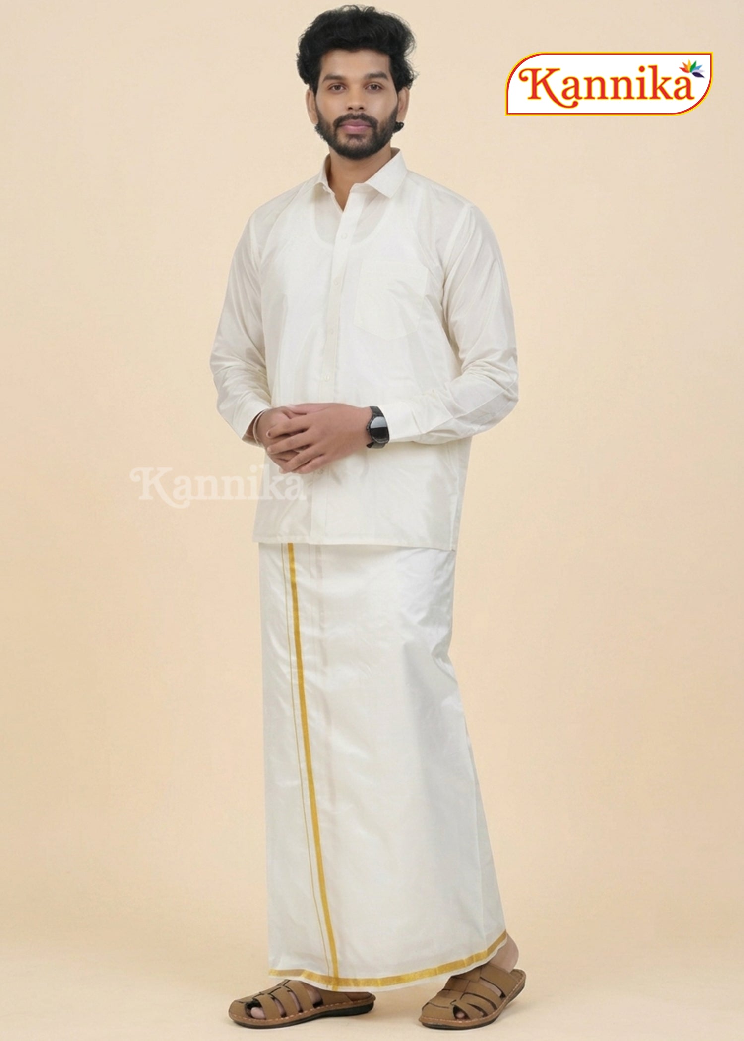 Ottiko Kattiko Dhoti | 1 Inch Jari Dhoti | Velcro Silk Mix Dhoti