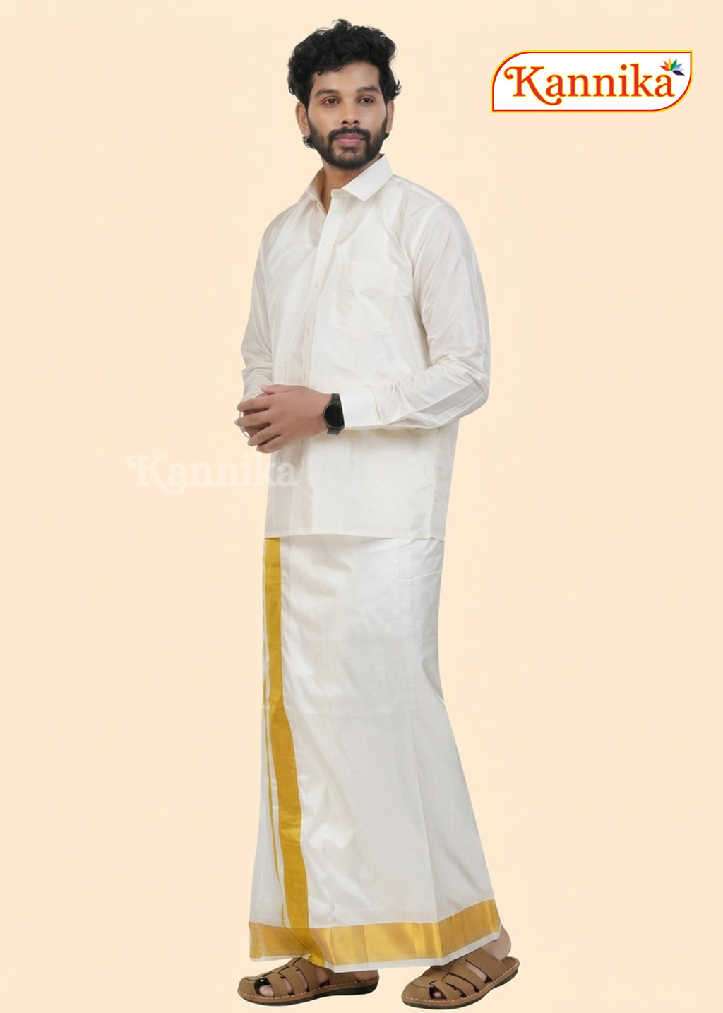 Ottiko Kattiko Dhoti | 3 Inch Jari Dhoti | Velcro Silk Mix Dhoti