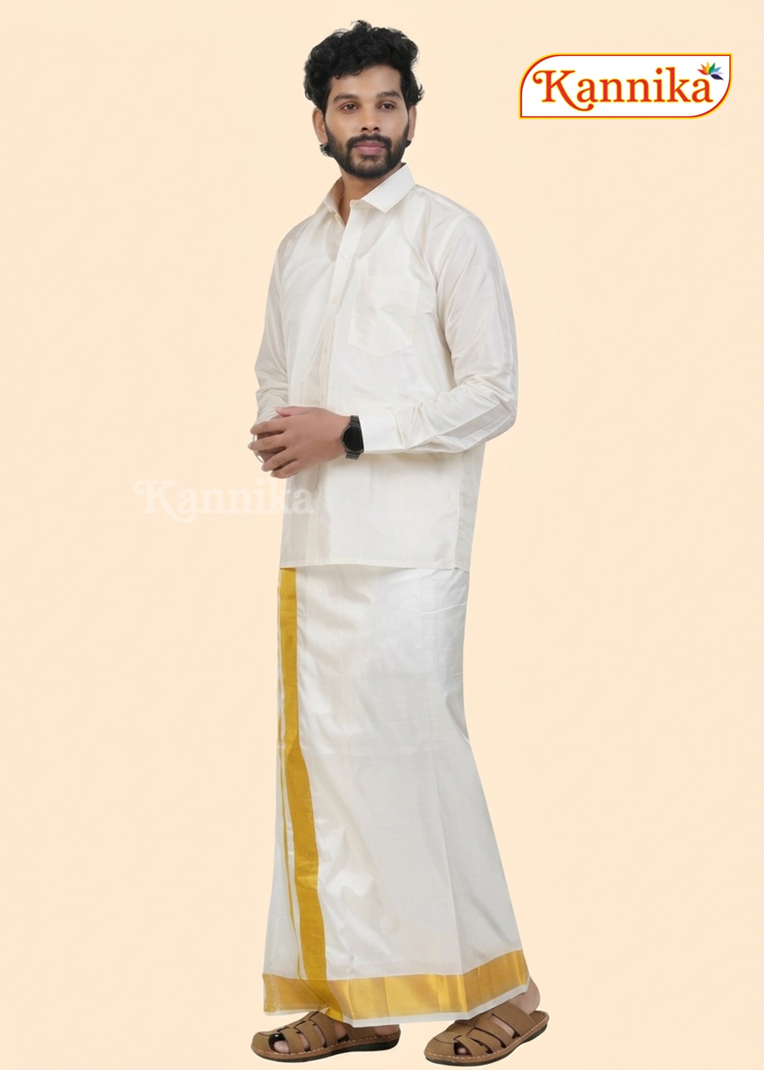 Ottiko Kattiko Dhoti | 3 Inch Jari Dhoti | Velcro Silk Mix Dhoti